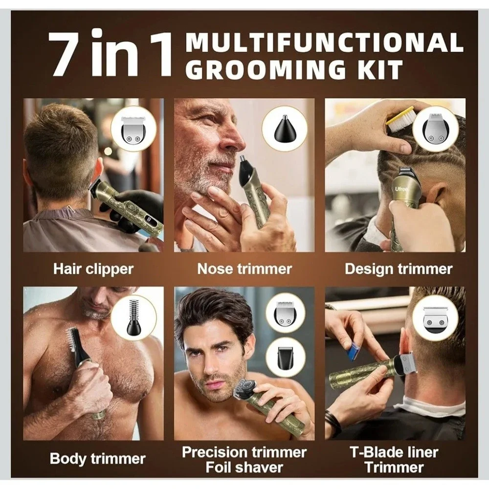 Ufree Mens U-1779 Bronze Cordless All In One Hair Clipper Beard Trimmer New!!